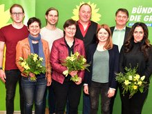 Landesvorstand Sigi Hagl (2. v.l.) mit den Spitzenkandidat*innen der Landtagsliste 2018